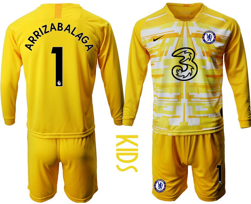 Youth 2020-2021 club Chelsea yellow goalkeeper long sleeve #1 Soccer Jerseys->chelsea jersey->Soccer Club Jersey